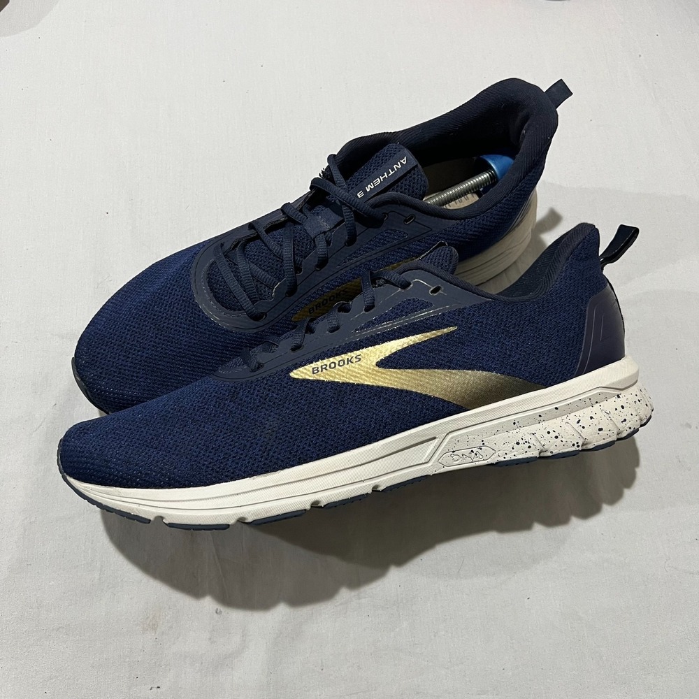 Brooks Anthem 3 Mens Navy/Gold/Speckled White Lace Up Running Shoes Size 14D